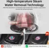 Diagram showing high-temperature steam water removal technology with before and after comparison of adapter cleanliness. Produktbild-Vorschau
