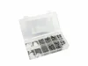 A clear, well-lit studio shot of a transparent plastic organizer box filled with various sizes of metal ball bearings, set against a plain white background. Anteprima dell’immagine prodotto