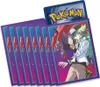 A stack of Pokémon card sleeves with a Pokémon card peeking out from the top. Voir les images du produit