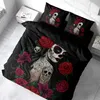 A bedding set with a sugar skull design is displayed on a bed. Produktbild-Vorschau
