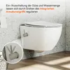 A modern wall-mounted toilet with a close-up inset showing the integrated control handle. Anteprima dell’immagine prodotto