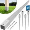 A product image showing metal post anchors and a wooden post in grass. Produktbild-Vorschau