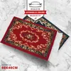Two car mats with Persian-style patterns are displayed on a marble-like surface. A marketing banner with a car silhouette and German text is at the top. Produktbild-Vorschau