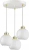 A white ceiling lamp with three glass spheres hanging from it. Produktbild-Vorschau