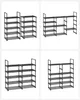Collage of four images showing different configurations of a black metal shoe rack. Produktbild-Vorschau