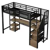 Hochbett 90x200 cm Metallbett mit Schreibtisch & LED Produktbild-Vorschau 11