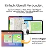 A collage of Apple devices displaying map applications, with an arrow pointing to a widget on a tablet. Produktbild-Vorschau