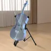 A cello on a stand in a room with curtains and wooden flooring. Náhled obrázku produktu