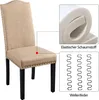 A khaki upholstered dining chair with black wooden legs, shown with close-up diagrams of its internal components. Produktbild-Vorschau
