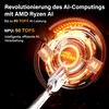 A futuristic, glowing depiction of an AI computing concept with a robotic hand pointing towards it. Text highlights AI performance metrics. Produktbild-Vorschau