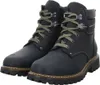 A pair of black leather boots with green laces, shown against a white background. Voir les images du produit