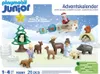 A Playmobil Junior Advent Calendar with various figures and accessories set against a snowy background. Podgląd zdjęcia produktu