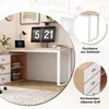 A collage of images showcasing a desk with a computer, lamp, and drawers, along with close-up details of the desk's legs and drawer handles. Voir les images du produit