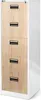A white filing cabinet with wood-effect drawer fronts. Produktbild-Vorschau