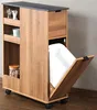 A narrow storage unit with shelves and a pull-out bin, made of wood-effect particleboard with a gray top. Náhľad obrázku produktu