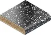 A sample of a countertop material with a black speckled pattern. Voir les images du produit