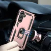 A rose gold phone case with a ring holder is attached to a magnetic car mount on a car's air vent. Produktbild-Vorschau