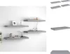 Four gray floating shelves are mounted on a white wall, with some decorative items on them. To the right, there are separate images of individual shelves. Náhled obrázku produktu