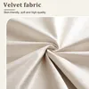 A close-up of beige velvet fabric with text overlays. Náhled obrázku produktu
