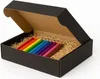An open black cardboard box filled with shredded paper and colorful pencils. Produktbild-Vorschau