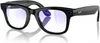 A pair of black Ray-Ban Wayfarer glasses with blue-tinted lenses, shown from a front-side angle on a white background. Voir les images du produit