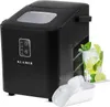 A black KLAMER ice maker is shown with a glass of mojito and a scoop of ice. Produktbild-Vorschau