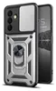 A phone case with a ring holder and camera cover is shown diagonally against a white background. Produktbild-Vorschau