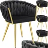 A collage of black velvet accent chairs with gold legs, showcasing different angles and a close-up of the tufted design. Náhled obrázku produktu