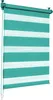 A close-up, studio shot of a turquoise and white striped roller blind. Produktbild-Vorschau