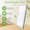 A close-up marketing image showing a vacuum cleaner filter with feature callouts. Produktbild-Vorschau