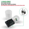 Image shows components of a battery-operated LED candle, including the frosted plastic casing, a battery holder, and a circuit board, along with text indicating features and battery requirements. Anteprima dell’immagine prodotto