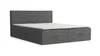 A studio shot of a gray boxspring bed with a headboard and a mattress topper. Produktbild-Vorschau