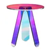 A clear studio shot of a small, round acrylic side table with a colorful, iridescent finish. Anteprima dell’immagine prodotto
