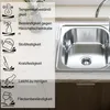 A stainless steel kitchen sink with various feature icons and German text descriptions on the left. Produktbild-Vorschau