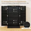 A black storage cabinet with multiple shelves, shown open and empty, with annotations indicating adjustable shelf spacing. Podgląd zdjęcia produktu