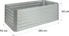 A rectangular metal raised garden bed is shown from a slightly elevated, diagonal angle against a white background. Dimensions are indicated with dashed lines and text. Podgląd zdjęcia produktu