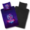 A duvet cover and pillowcase set with a neon gaming theme, displayed on a white background. Produktbild-Vorschau