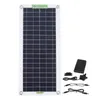 A solar panel kit with a small water pump and accessories, laid out on a white background. Voir les images du produit
