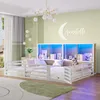 A child's bedroom with a white bunk bed, shelves with LED lighting, and decorative elements. Anteprima dell’immagine prodotto