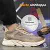 A person's leg and foot wearing a safety shoe, with a hammer about to strike the toe. Produktbild-Vorschau