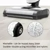 Close-up view of a vacuum cleaner's brush roll and cleaning pads, with inset images showing detail of the materials. Produktbild-Vorschau