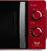 A close-up view of the control panel and handle of a red microwave oven. Anteprima dell’immagine prodotto