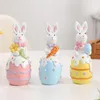 Bunte Ostereier-Hasenfigur, handbemalt, mit Blume, Karotte Produktbild-Vorschau 3