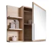 A wooden bathroom cabinet with shelves and a mirror. Produktbild-Vorschau