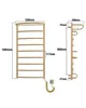 Diagram showing the dimensions of a gold electric towel warmer. Podgląd zdjęcia produktu