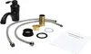 A black faucet and its installation accessories are laid out on a white background. Podgląd zdjęcia produktu