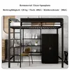 A loft bed with a desk and wardrobe, set against a concrete wall. Náhled obrázku produktu