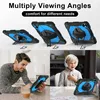 Collage showing a tablet case in different viewing angles and two lifestyle shots of people using the case. Voir les images du produit