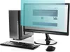 A computer setup including a tower, monitor, keyboard, and mouse, with a blue overlay on the monitor screen. Voir les images du produit