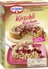 A box of Dr. Oetker Kirschli Kuchen baking mix, featuring images of the finished cake. Produktbild-Vorschau